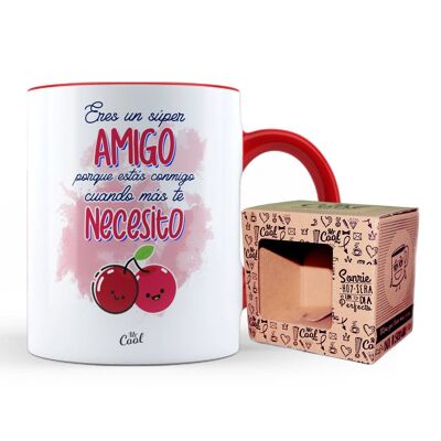 Taza Color Rojo – Eres un super amigo porque estás conmigo