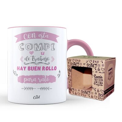 Taza Color rosa – Con esta de compi de trabajo hay buen