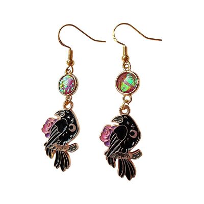 Majestic Crow Enamel Earrings