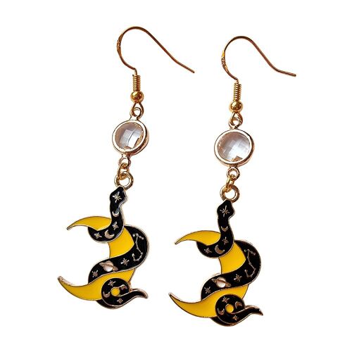 Snake & Moon Enamel Earrings