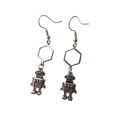 Silver Robot Earrings