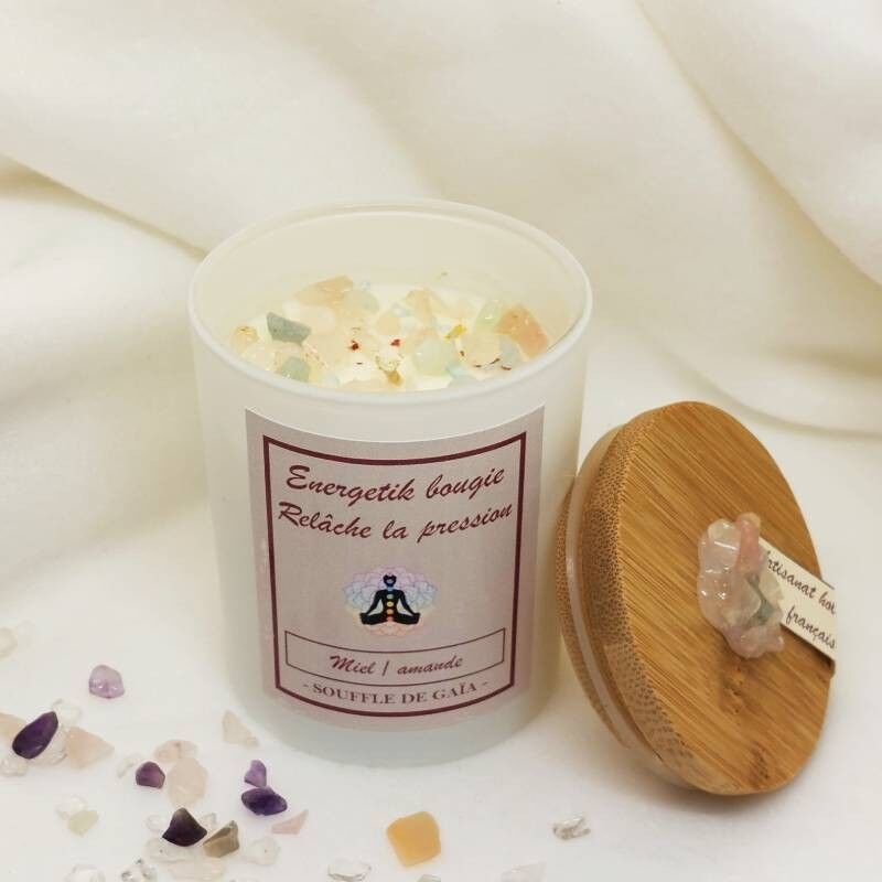 Kerze löst den Druck - Mandelhonig - Duftkerze Edelstein - Lithotherapiekerze - Pflegekerze