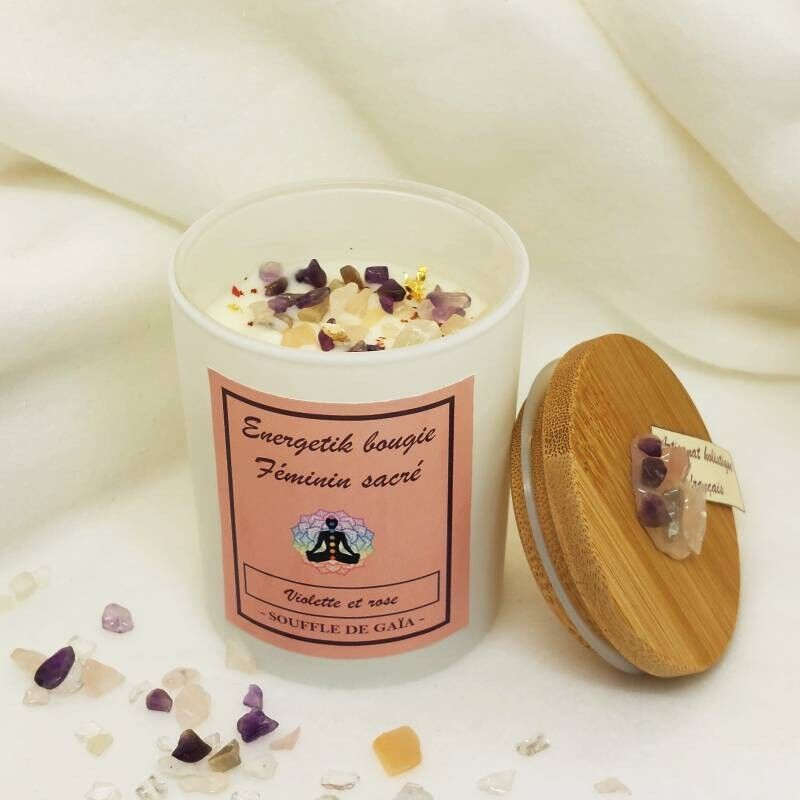 Kerze Sacred Feminine - Violette Rose - Duftkerze Juwel - Lithotherapie-Kerze - Pflegekerze