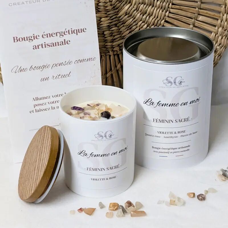Lithotherapy Candle The Woman Within – Purple & Pink Jewel Candle, Natural Stones & Surprise Pendant