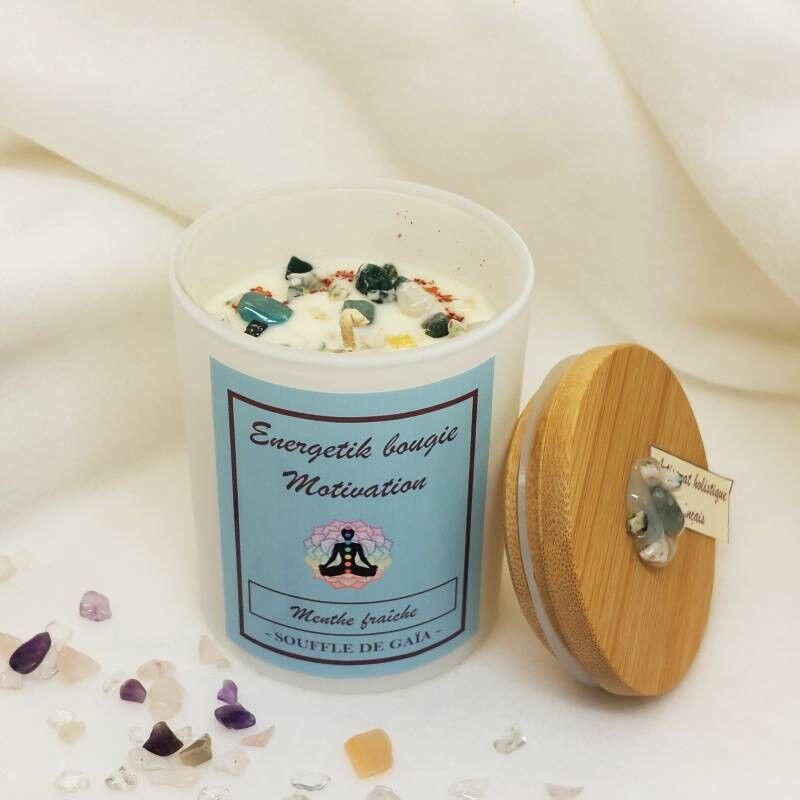 Motivationskerze - Frische Minze - Duftjuwelenkerze - Lithotherapie-Kerze - Pflegekerze