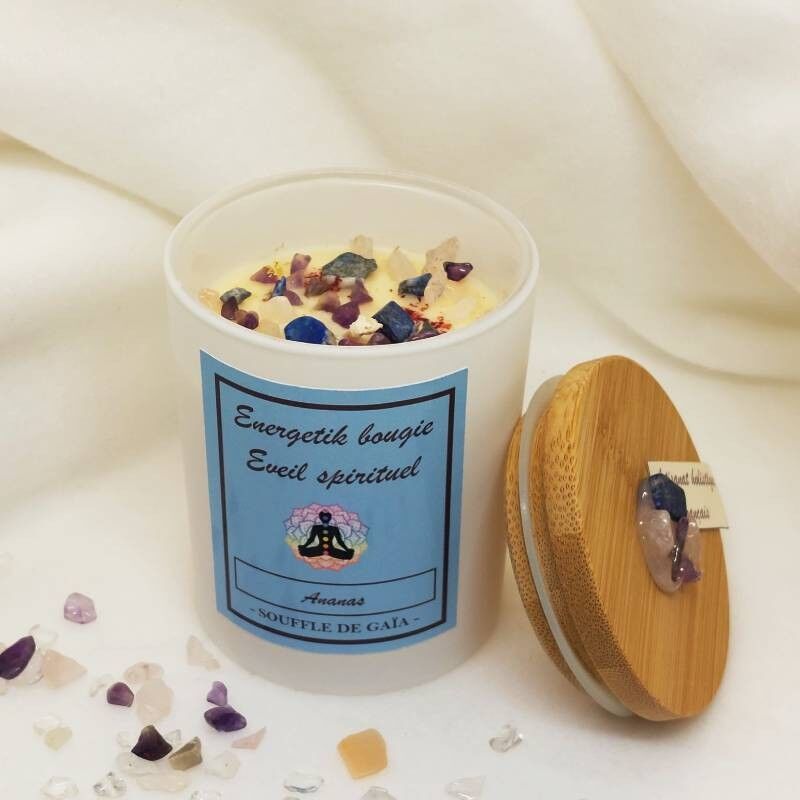 Spirituelle Erweckungskerze – Ananas – Duftkerze – Edelsteinkerze – Lithotherapie-Kerze – Pflegekerze