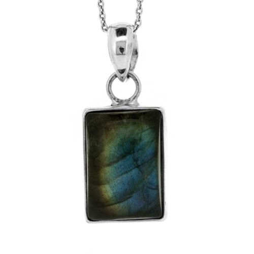 Labradorite Rectangle Pendant with 18" Trace Chain and Presentation Box