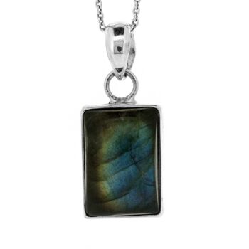 Pendentif rectangle en labradorite avec chaîne trace de 18 po et boîte de présentation 1