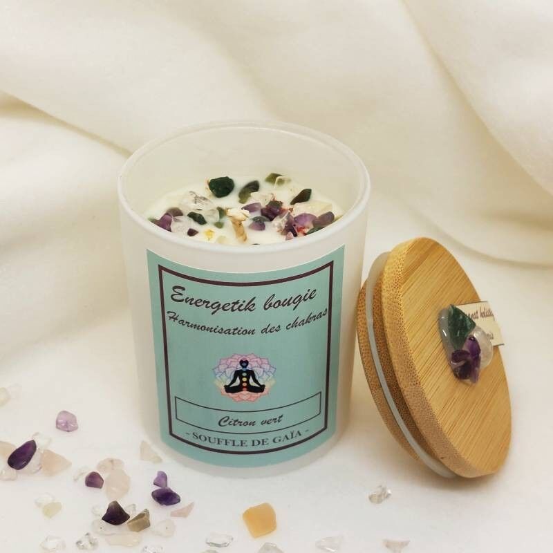 Bougie harmonisation des chakras - citron Vert -bougie bijou parfumée - Bougie lithothérapie - Bougie de soin