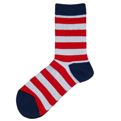 Hooped Striped Socks - Red, White And Navy