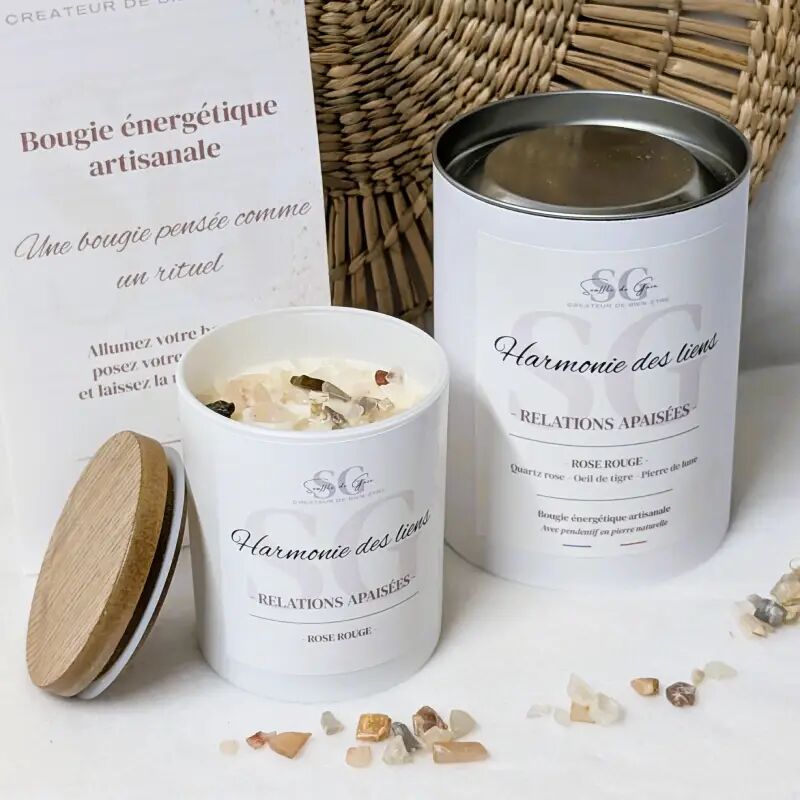 Lithotherapy Candle Harmony of Bonds – Rose red jewel candle, natural stones & surprise pendant