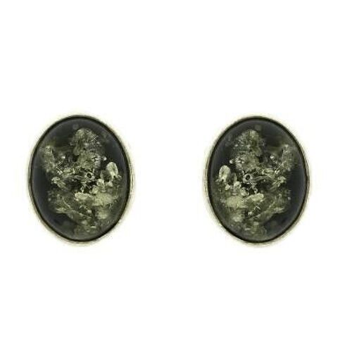 Green Amber Oval Stud and Presentation Box