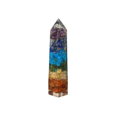 Torre dell'Obelisco di Orgonite, 8x2x2cm, 7 Chakra