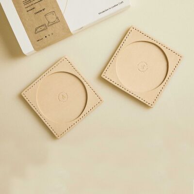 Leather Coaster Set, DIY Craft Kit, Made in London, Experience in a Box - Natural