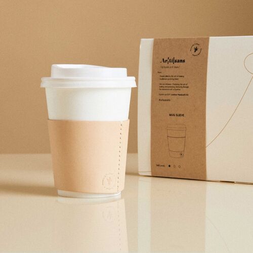 Premium Leather Cup Sleeve, DIY Craft Kit, Experience in a box - Natural