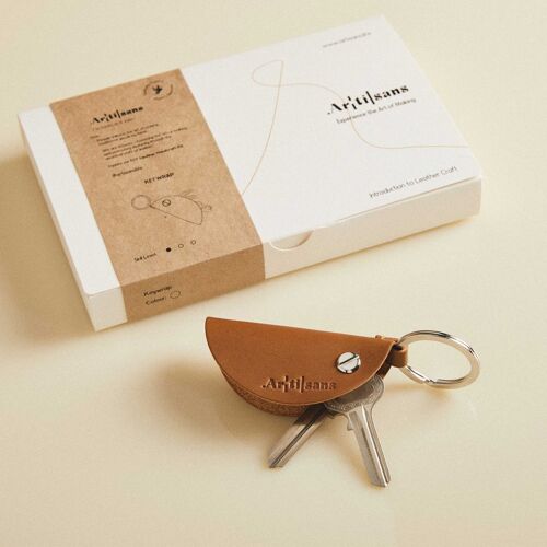 Diy Key wrap, Premium Leather Key Case Craft Kit, Made in London - Tan