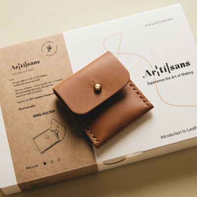 Leather Ring Case, DIY Kit, Made in London, Experience in a Box - Tan