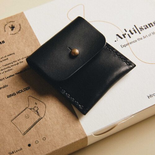 Leather Ring Case, DIY Kit, Made in London, Experience in a Box - Black