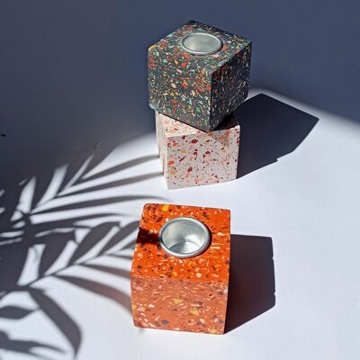 Cube Terrazzo Candle Holder - Terracotta
