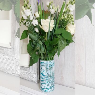 Perla Turquesa - White Turquoise Vase | Mexican Hand-blown Glass - 20x10cms