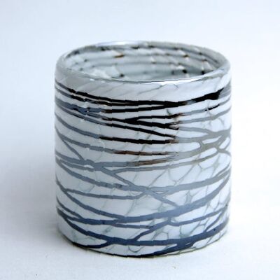 Perla Edition - White & Silver Mexican Vase - 8x8cms