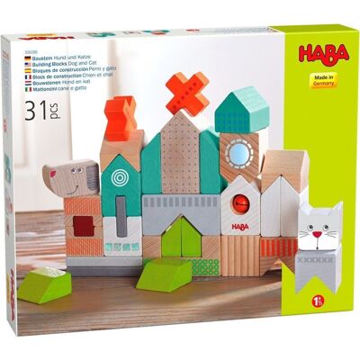 HABA Blocs de construction Chien et Chat - Blocs en bois