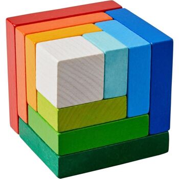 HABA Jeu d'arrangement 3D Cube arc-en-ciel - Blocs en bois 2