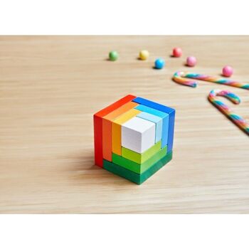HABA Jeu d'arrangement 3D Cube arc-en-ciel - Blocs en bois 9