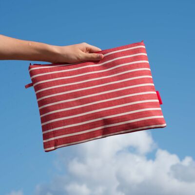 Red nautical striped handbag and toiletry bag