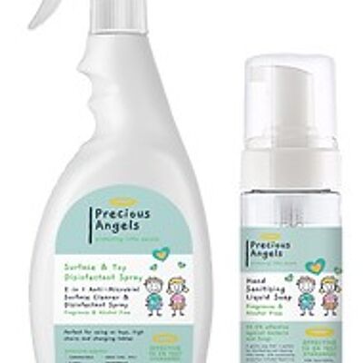 Spray désinfectant pour surfaces et jouets et savon désinfectant pour les mains