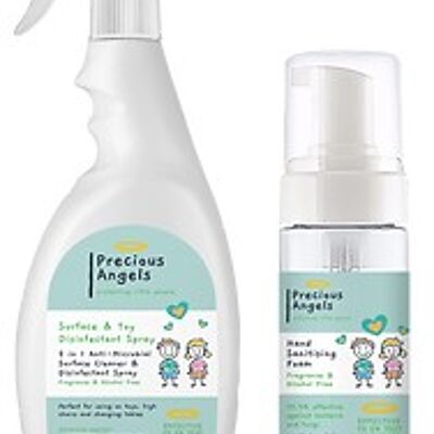 Spray désinfectant pour surfaces et jouets et mousse désinfectante douce pour les mains A