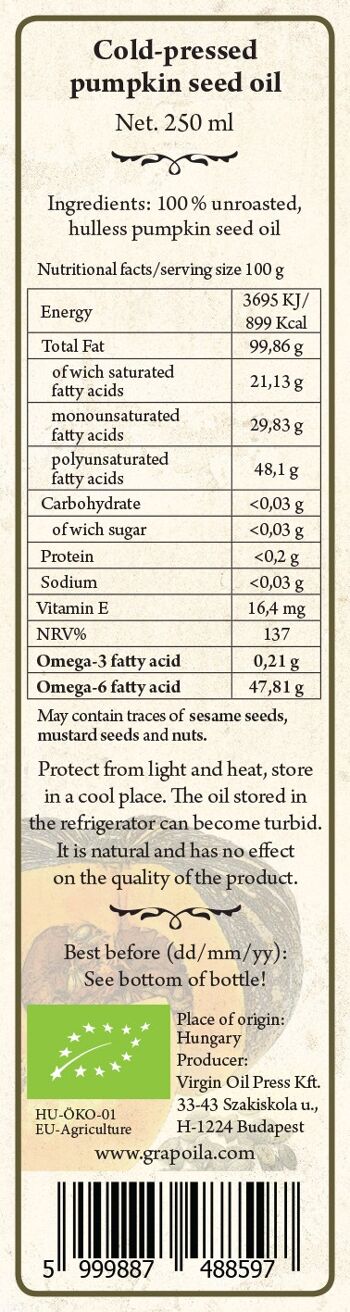 Huile de Pépins de Courge Bio 21,7x4,6x4,6 cm 3