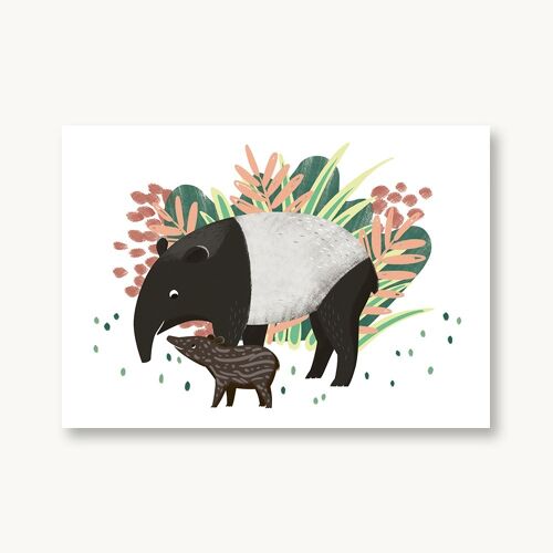 Postkarte Tapir mit Kind