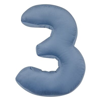 Velvet Number Cushion 3 Blue