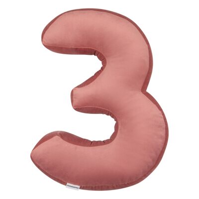 Cuscino Numero Velluto 3 Rosa Antico