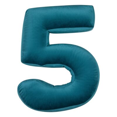 Velvet Number Cushion 5 Petrol