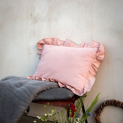 Cotton Cushion with Frill Pink