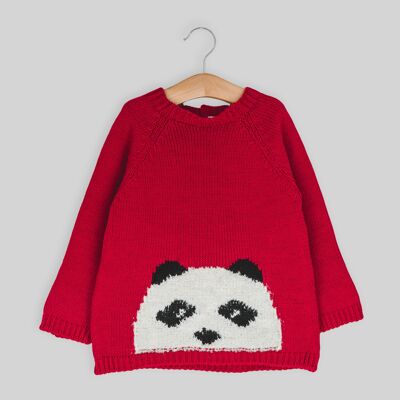 Jacquard jumper with box neck teddy bear red