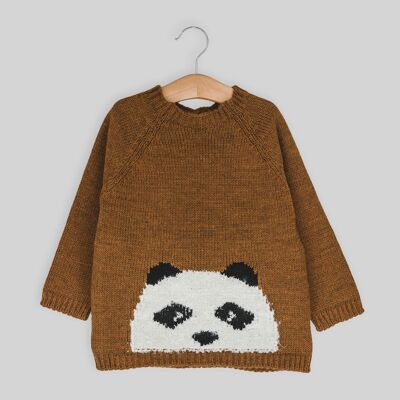 Jacquard sweater with box neck teddy bear brown