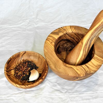 Modern olive wood mortar 15 cm x 9 cm for Pesto or Mojito