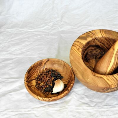 Mortaio moderno in legno d'ulivo 15 cm x 9 cm per Pesto o Mojito