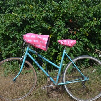 Housse de selle vélo, imperméable,  en tissu enduit rose ananas 2