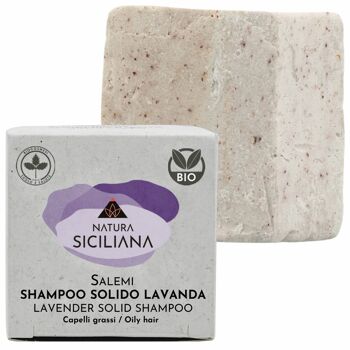 Shampoing Solide Bio pour Cheveux Gras enrichi à la Lavande, à l'Huile de Coco, au Beurre de Karité et au Beurre de Cacao. Végétalien, fait à la main, sans plastique 1