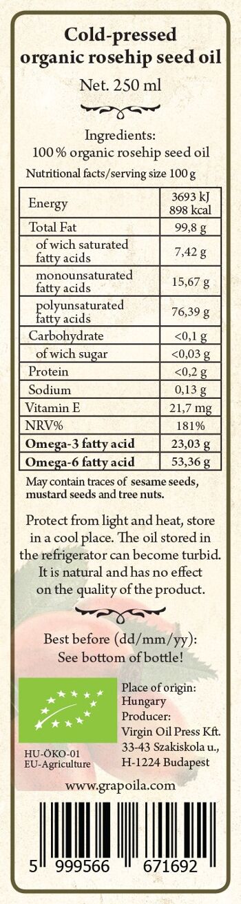 Grapoila Huile de graines de rose musquée Bio 21,7x4,6x4,6 cm 2