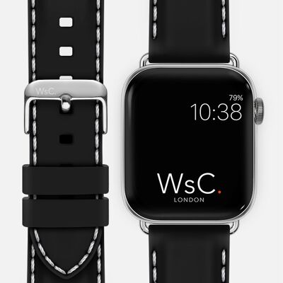 Apple Watch Strap (Silver Stainless Steel Adapters) - WsC® Nautilus Black