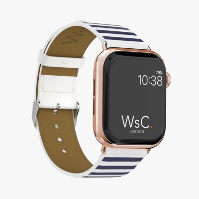 Apple Watch Strap (Rose Gold Stainless Steel Adapters) - WsC® Navy Stripes