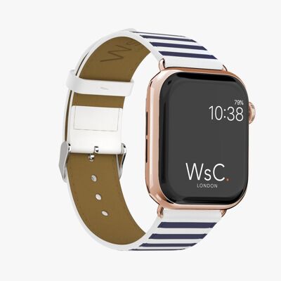 Apple Watch Strap (Rose Gold Stainless Steel Adapters) - WsC® Navy Stripes