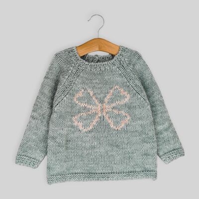 Gray clover intarsia sweater