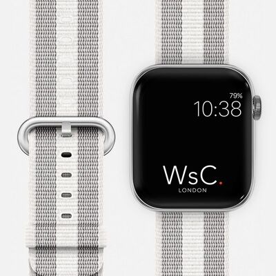 Apple Watch Strap Woven Nylon - White & Grey Stripe