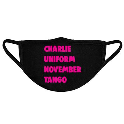 Mascarilla Charlie Uniforme Noviembre Tango Texto Rosa - FM01